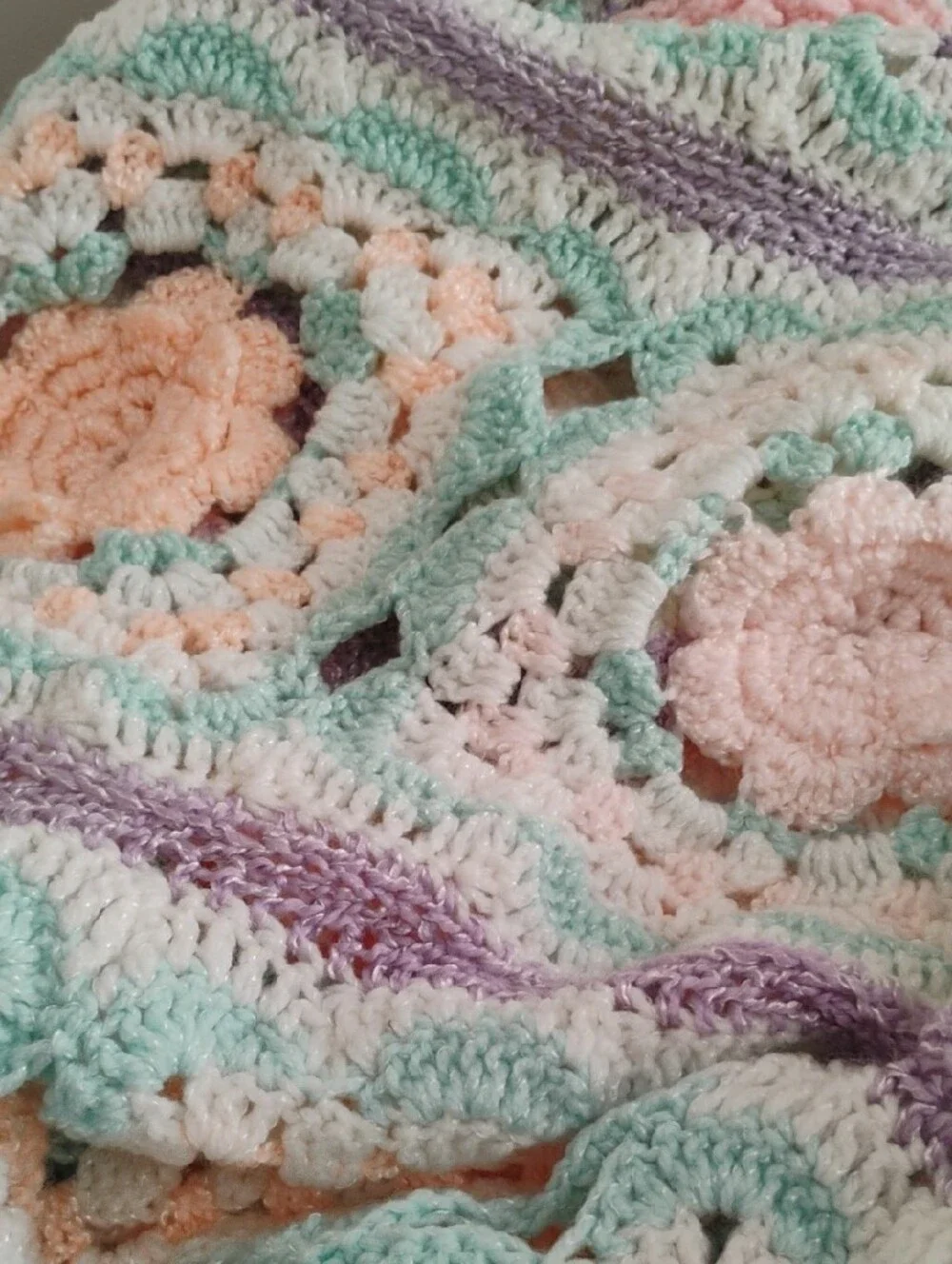 Handmade Pastel Crochet Floral Throw Blanket - Pastel Colors
